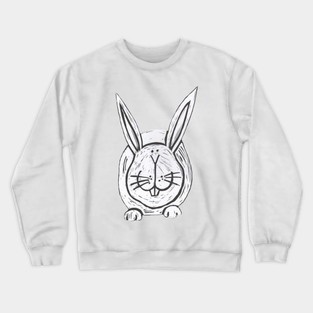 Rabbit,White Rabbit on blue Crewneck Sweatshirt by krisevansart